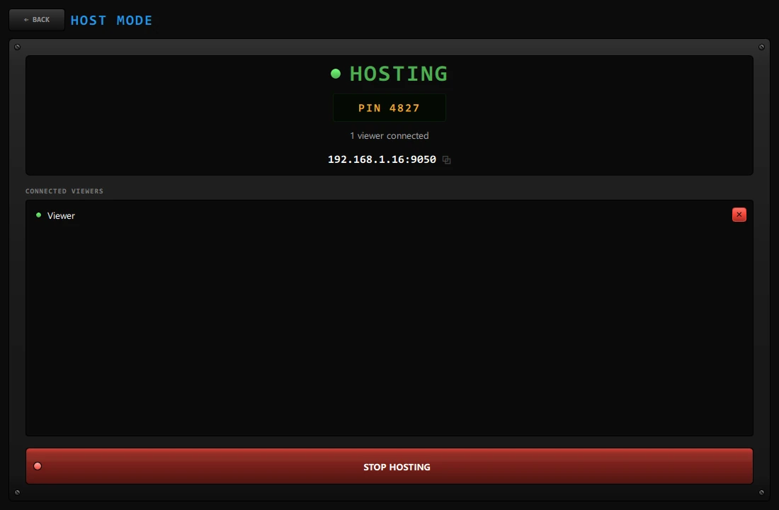 Host Mode with a viewer connected