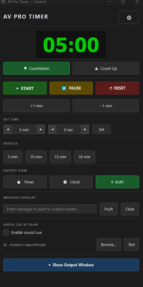 AV Pro Timer - Control Window