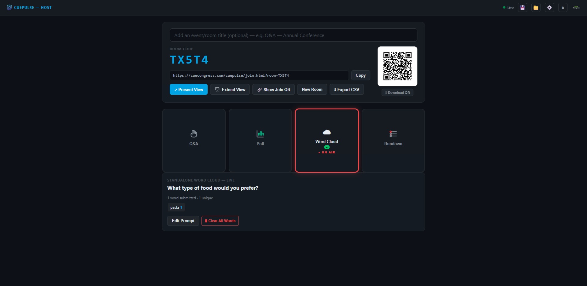 CuePulse - Host Screen