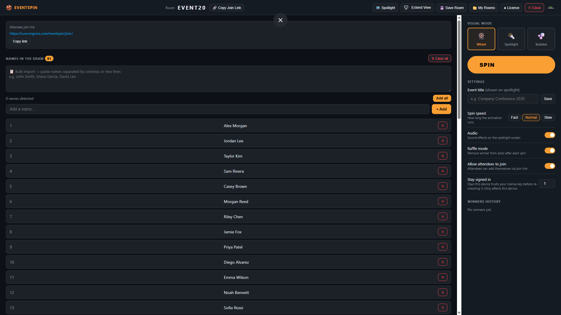 EventSpin - Host Screen
