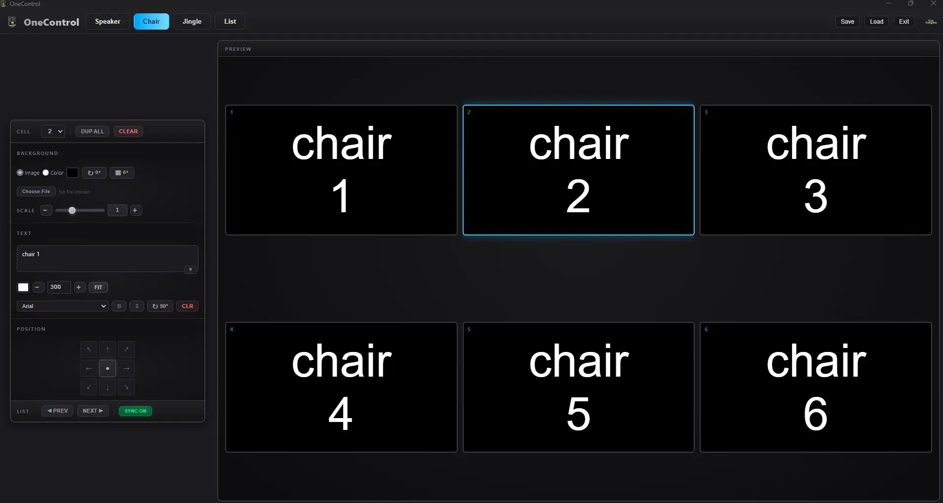One Control - Chair Tab