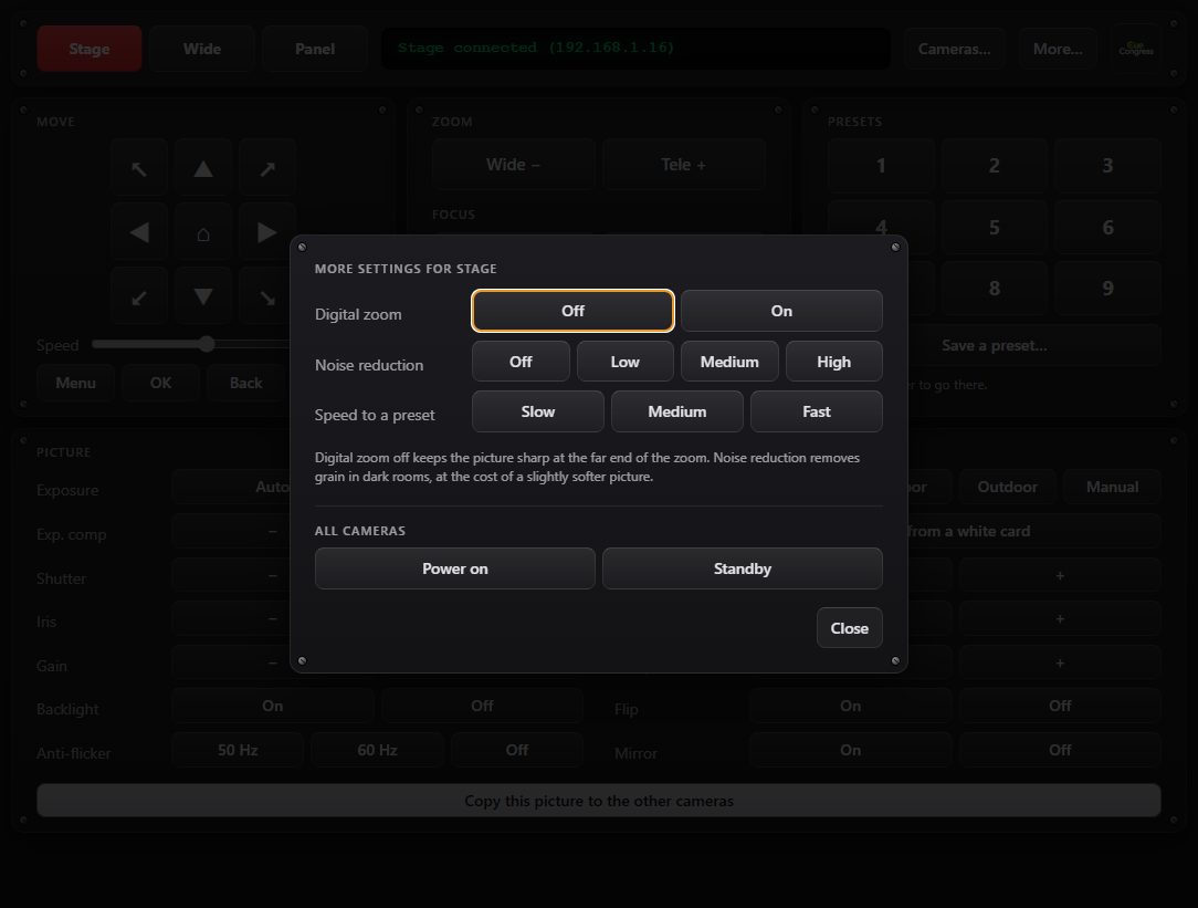 PTZ Control - More settings