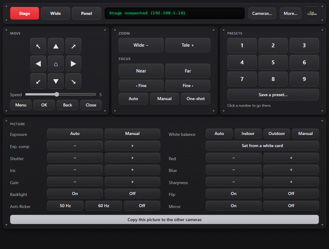 PTZ Control - Control Panel